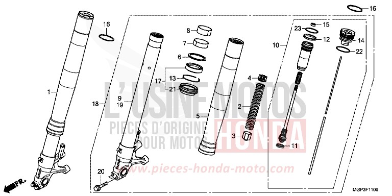 FOURCHETTE AVANT (CBR1000RR/RA) de CBR1000RR "Fireblade" VICTORY RED (R334XA) 2012